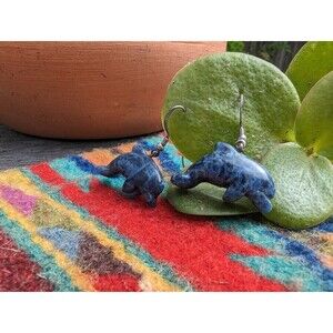 Vintage Sterling Silver Sodalite Dolphin Earrings